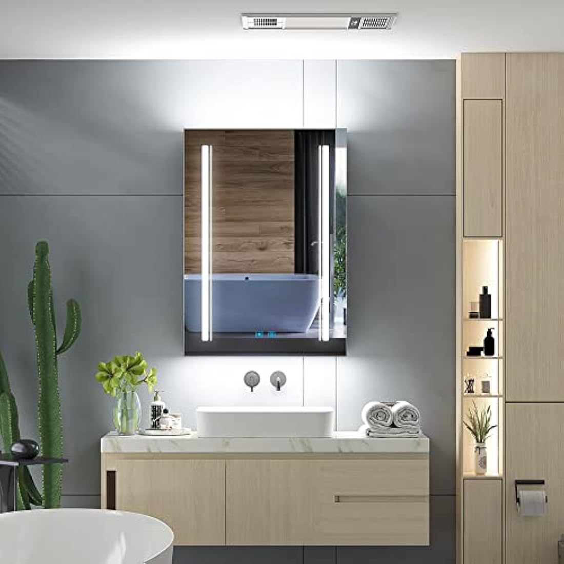 Tokvon Rivulet LED Bathroom Mirror Cabinet with Shaver Socket & Demister