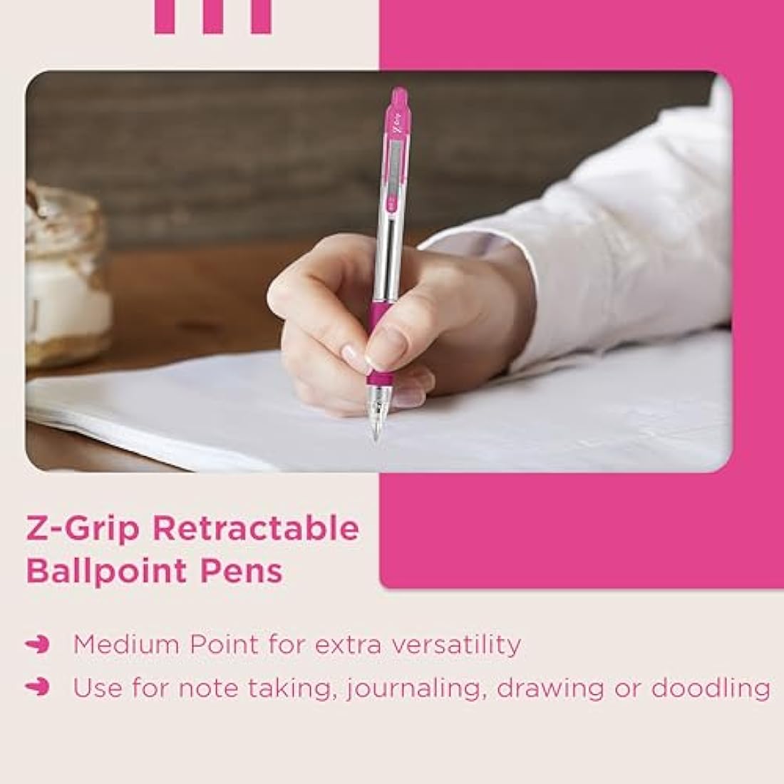 Zebra Z-Grip Retractable Ballpoint Pens, Pink Ink, Medium Point, 12pk