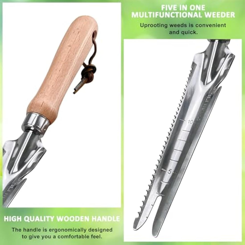 Jolof Store Stainless Steel Garden Weeder with Wooden Handle and Scale