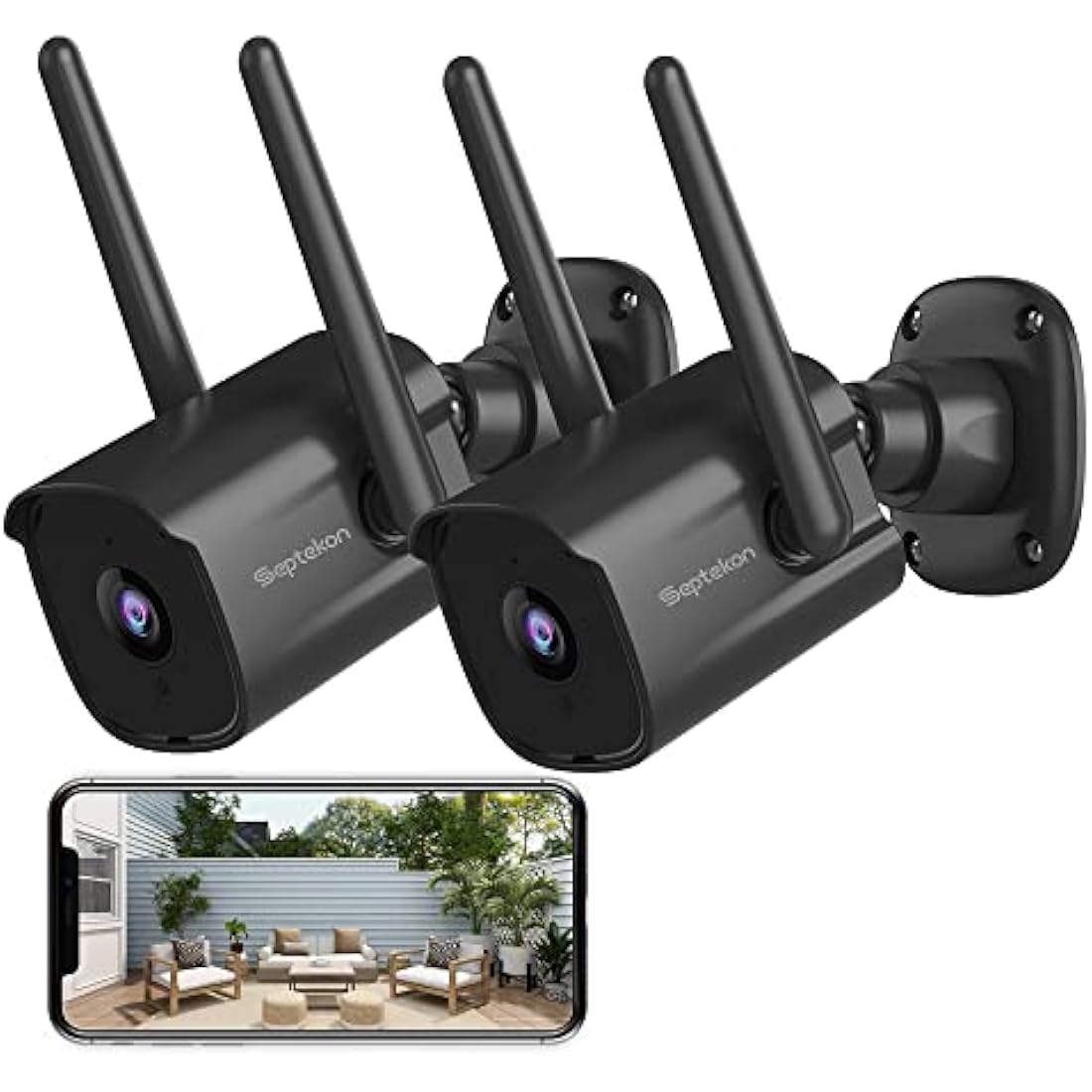 Septekon 2K Outdoor Security Camera – 2 Pack Wireless WiFi Home Surveillance