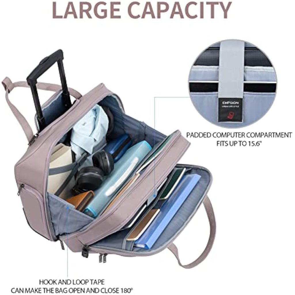 EMPSIGN Rolling Laptop Bag | 15.6 Inch Wheeled Briefcase with RFID, Pink