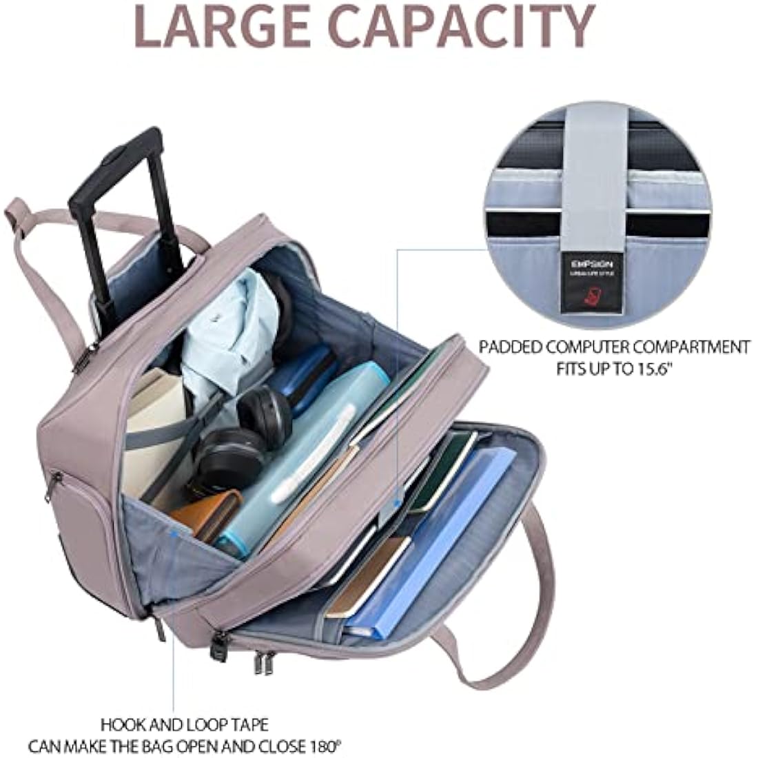 EMPSIGN Rolling Laptop Bag | 15.6 Inch Wheeled Briefcase with RFID, Pink