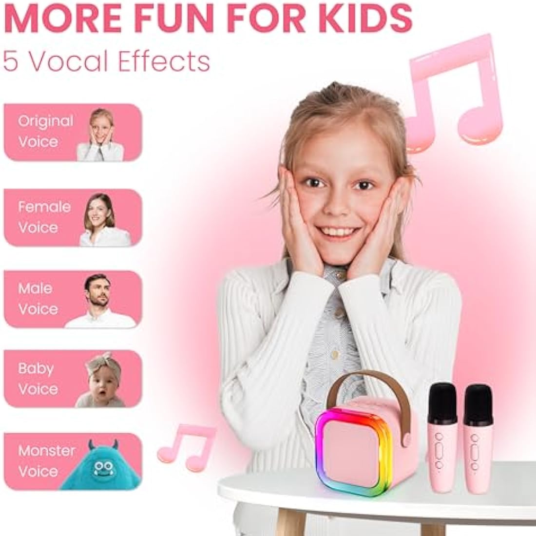 Ankuka Mini Karaoke Machine with 2 Wireless Microphones - Pink