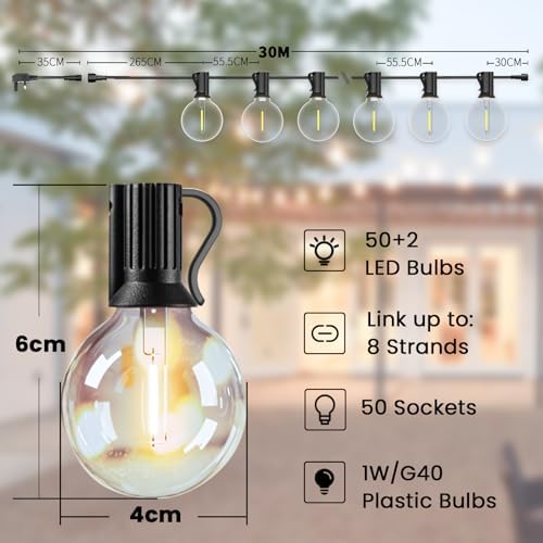 Svater 100FT Outdoor String Lights | 52 G40 LED Waterproof Festoon Lights