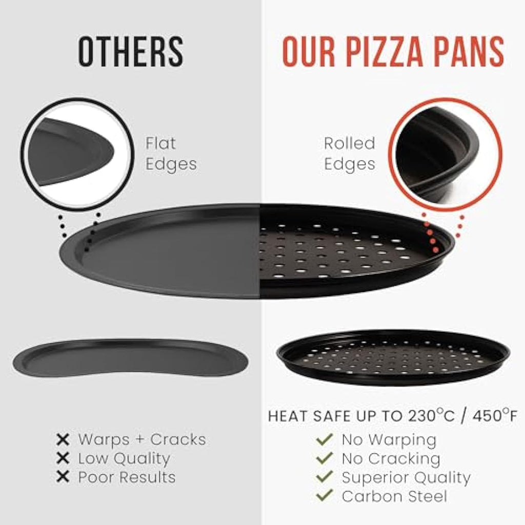 Chef Pomodoro 3-Tier Pizza Baking Set | Non-Stick Perforated 11-Inch Pans