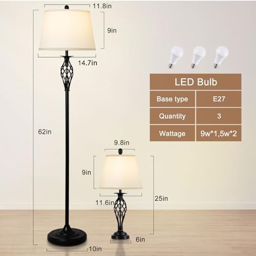 Depuley 3-Piece Lamp Set | Modern Floor and Table Lamps with Linen Shades