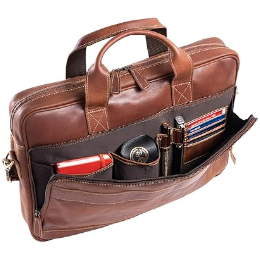 KomalC 16 Inch Buffalo Leather Laptop Messenger Bag – Office Briefcase