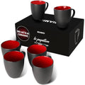 MIAMIO Stoneware Coffee Mug Set – 6 x 350ml Matte Black & Red Cups