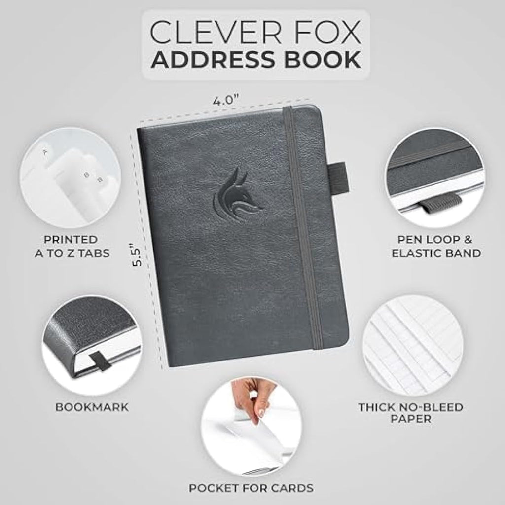 Clever Fox Address Book with Tabs – Pocket PU Leather Contact Organizer