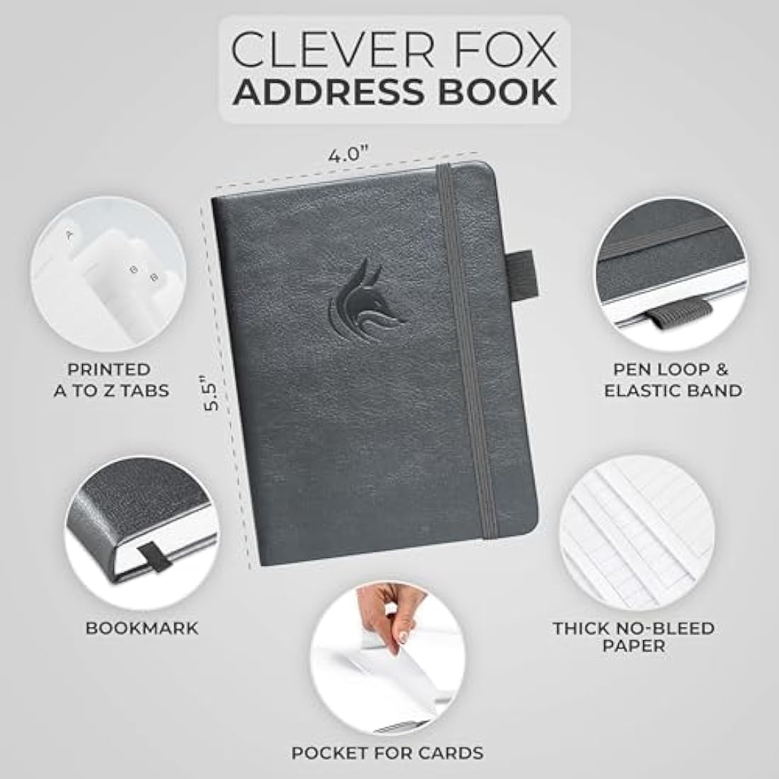 Clever Fox Address Book with Tabs – Pocket PU Leather Contact Organizer