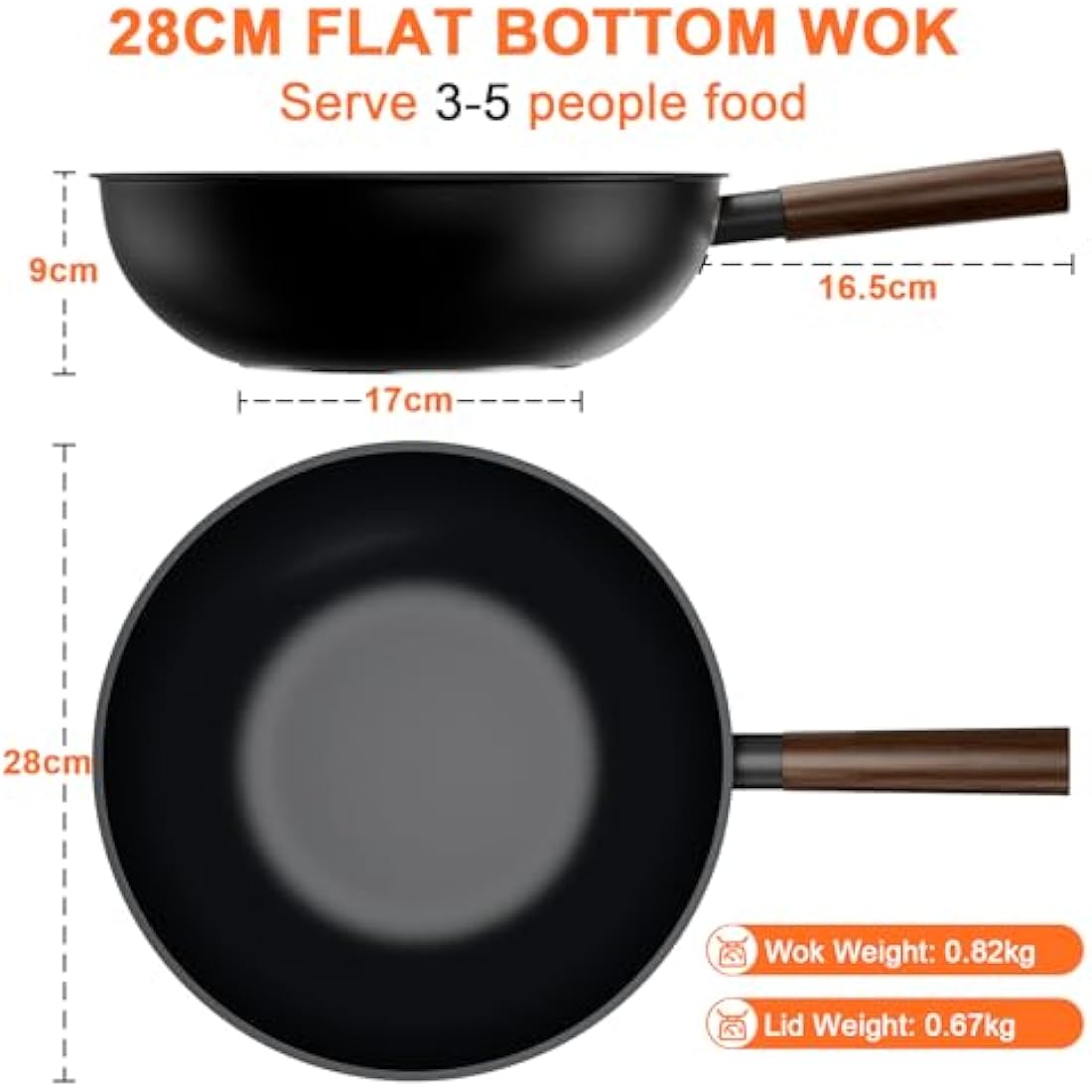 Jobin 28cm Non-Stick Aluminium Wok with Lid | Induction Stir-Fry Pan