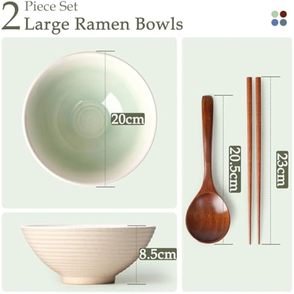 NUTRIUPS Ceramic Ramen Bowl Set of 2 – 1200ml Japanese Noodle Bowls, Teal