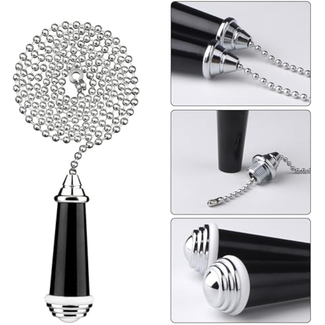 Jolof Store 2Pcs Light Pull Chain Extension - 85cm Black Chrome Handle