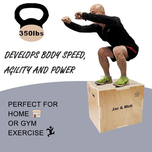Jac & Mok Wooden Plyo Box – Non-Slip Plyometric Jump Box, 16/14/12