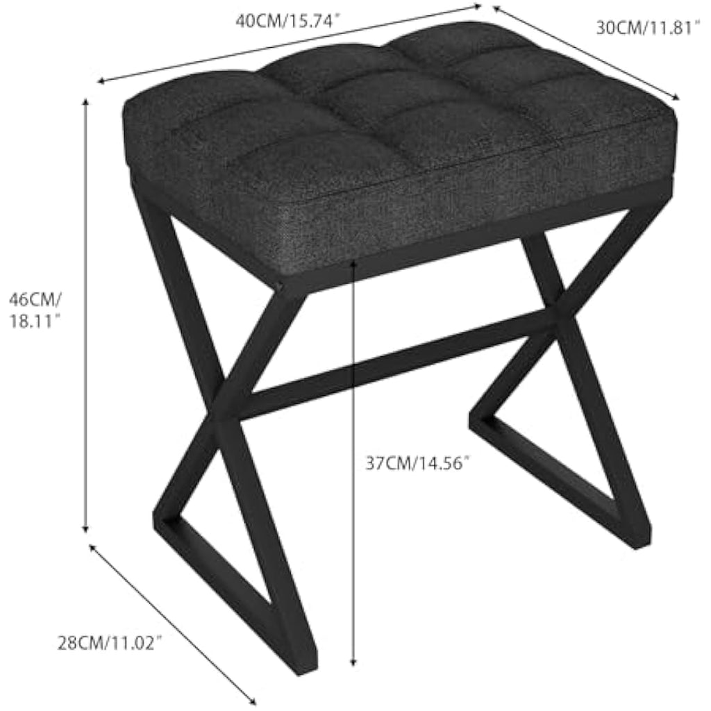 YMYNY Linen Vanity Stool – Square Ottoman Bench with X-Shaped Metal Legs