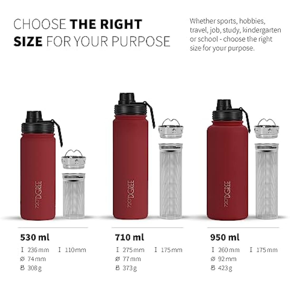 720°DGREE noLimit Insulated Water Bottle with Infuser - 950ml Steel