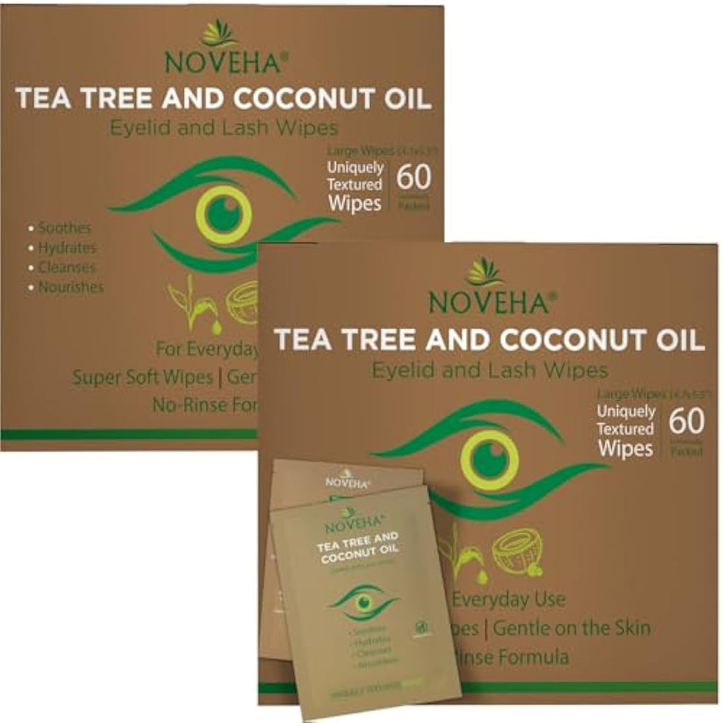 NOVEHA Tea Tree Eyelid & Lash Wipes - Blepharitis & Demodex Relief - 120ct