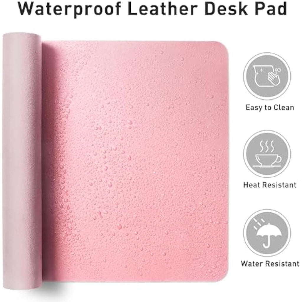 Aothia Leather Desk Pad Protector | Non-Slip Waterproof Office Mat, Fairy Pink