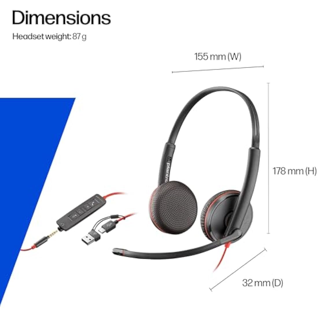 Poly Blackwire 3225 Wired Stereo Headset | USB-C, USB-A & 3.5mm