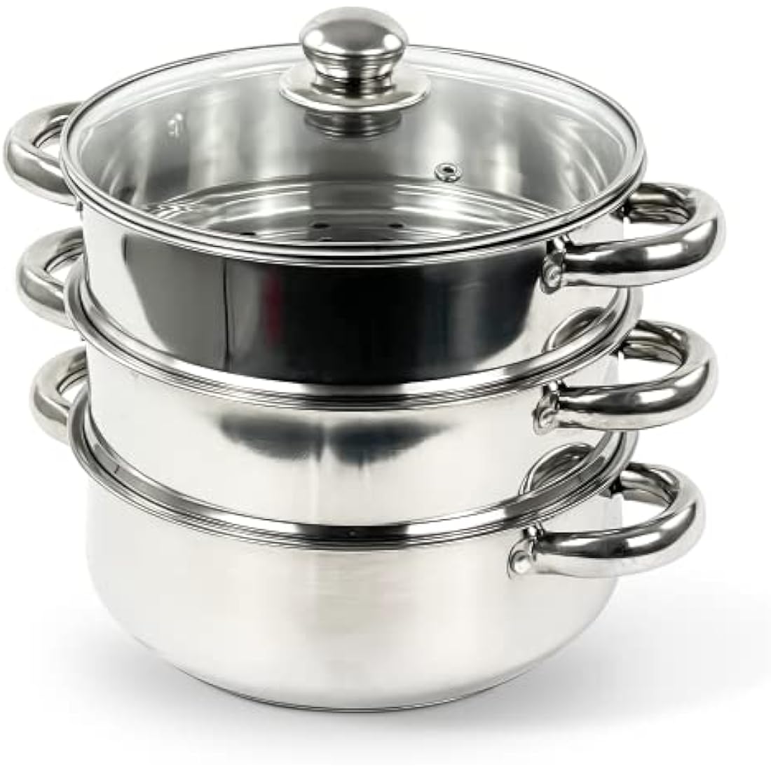 Jolof Store 3-Piece Stainless Steel Steamer Pot Set with Glass Lids