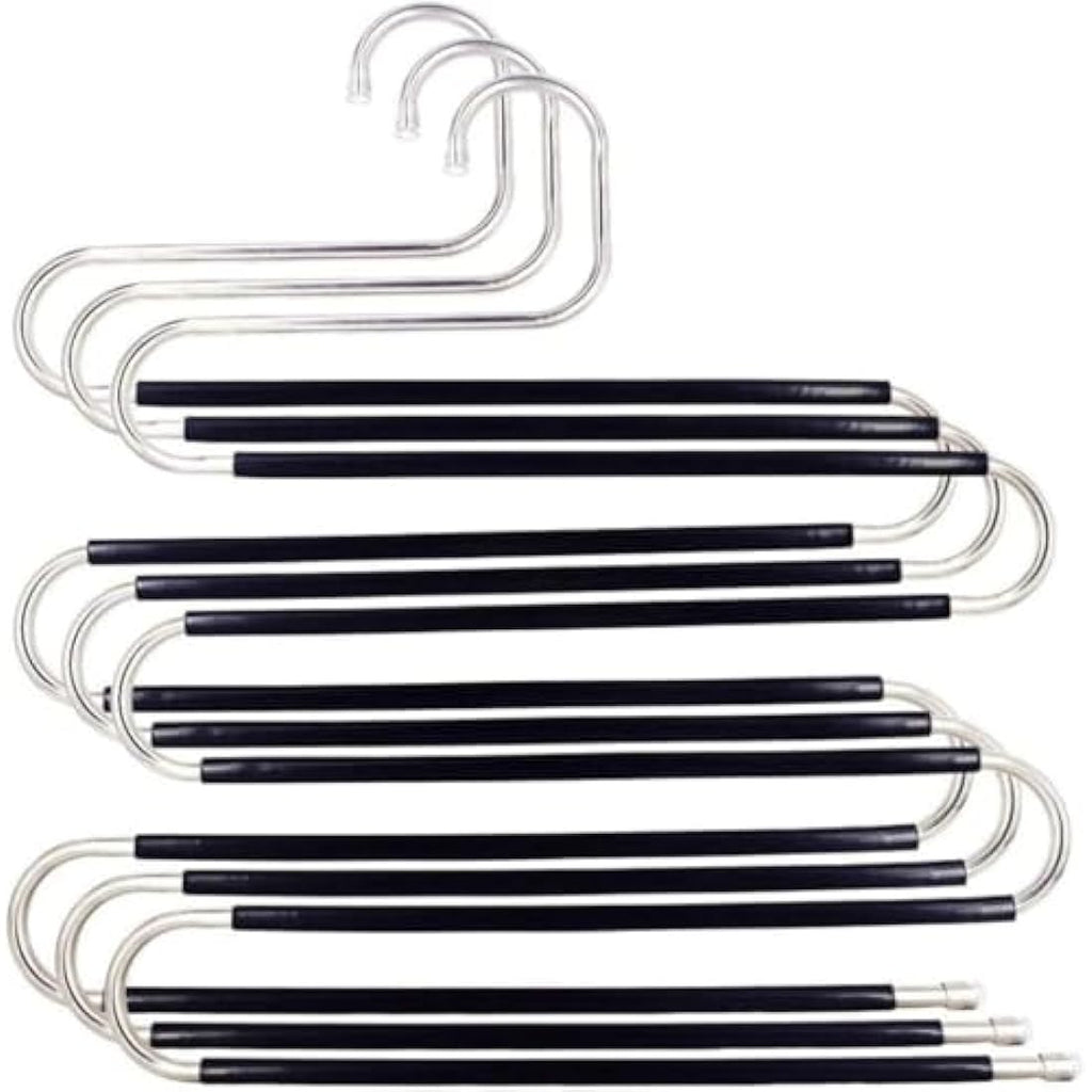 5-Tier S-Type Pants Hangers – Stainless Steel 3 Pack