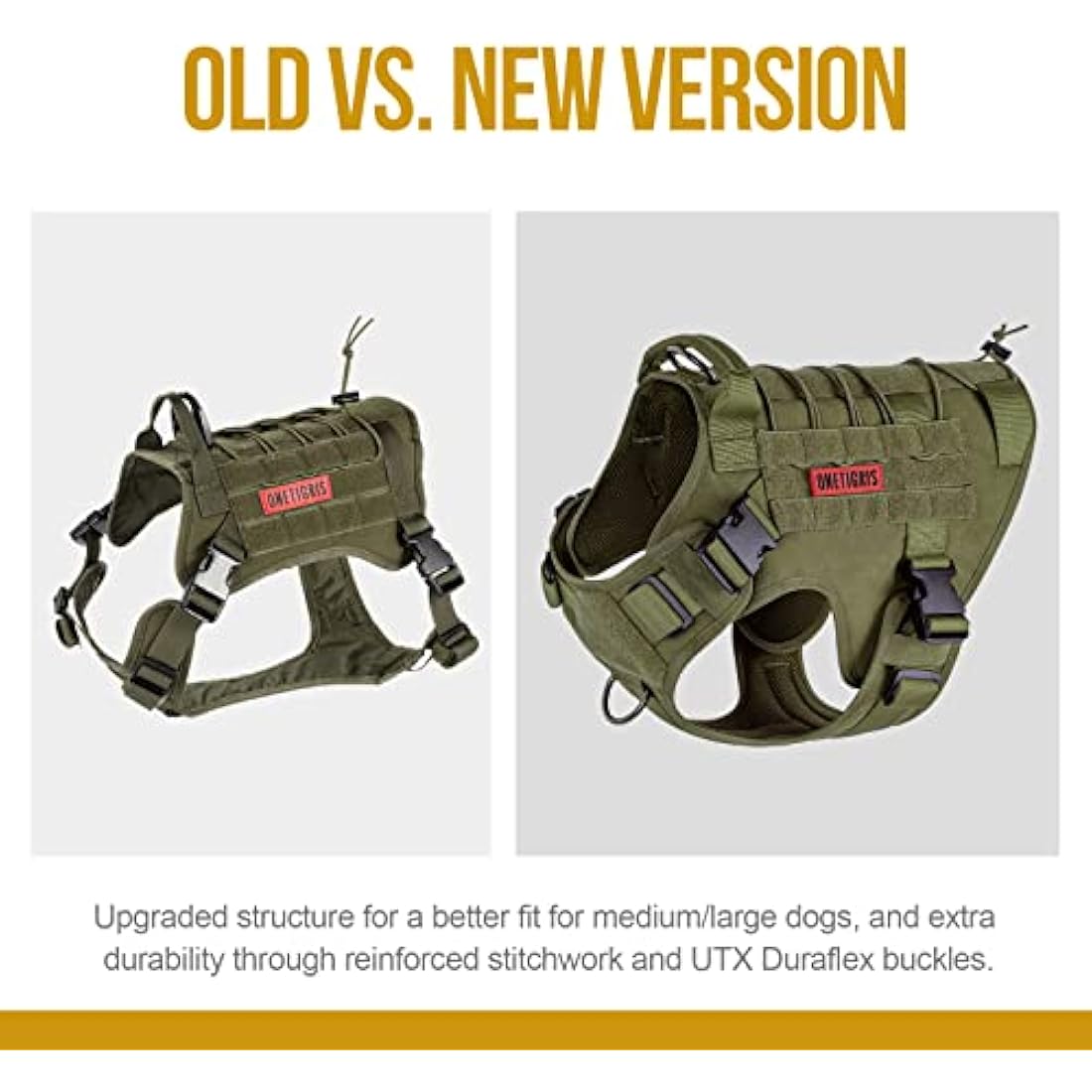 OneTigris Tactical Dog Harness | No-Pull Molle Vest - Ranger Green, XL