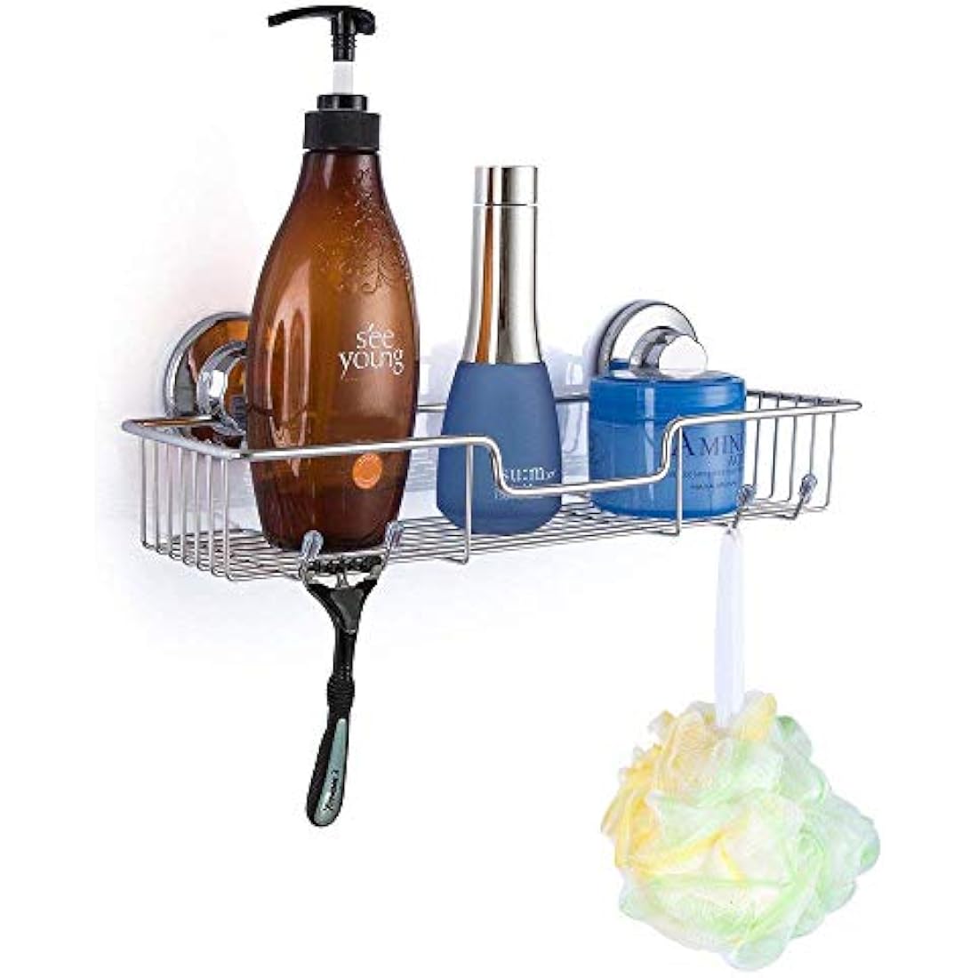 SANNO Suction Cup Shower Caddy – Rustproof Stainless Steel Basket (Set of 2)
