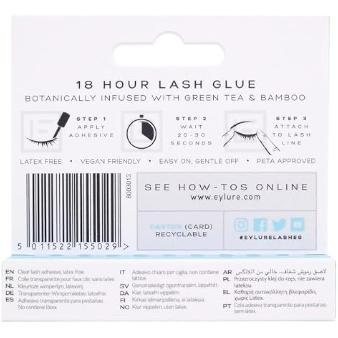 Eylure 18 Hour Lash Glue – Clear Latex-Free Eyelash Adhesive, 4.5ml