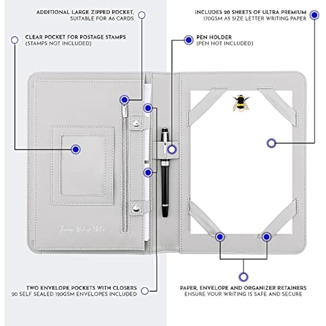 Me Loovely Bumble Bee A5 Letter Writing Paper & Envelopes Set with Organiser