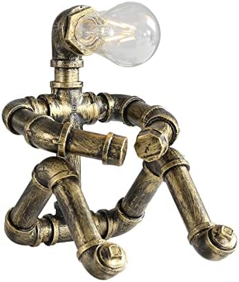 Jolof Store Robot Water Pipe Table Lamp – Retro Steampunk Iron Desk Light