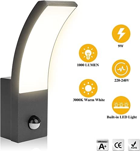 HLFVLITE Outdoor Motion Sensor Wall Light – Black Aluminum LED IP54