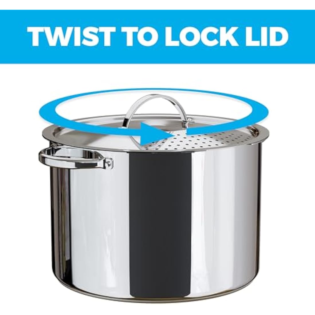 Jolof Store Stainless Steel Pasta Pot with Locking Strainer Lid – 5.5 Qt