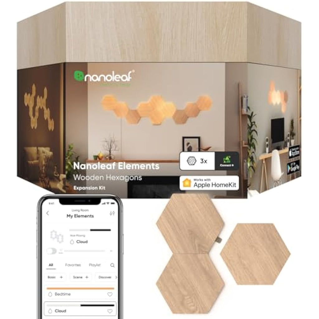 Nanoleaf Elements Hexagon Expansion Pack – 3 Wood Look LED Panels