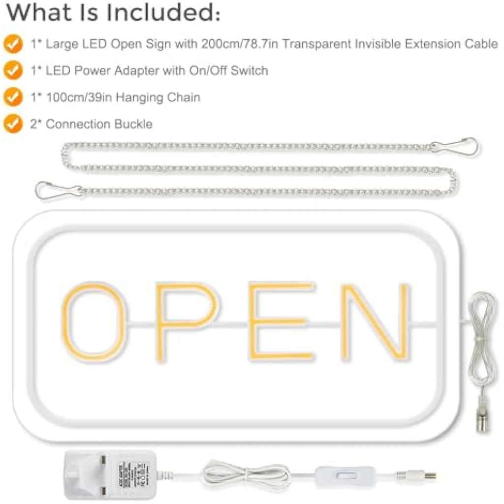 LightingWill LED Neon Open Sign | 23x12 Yellow/White Business Signage