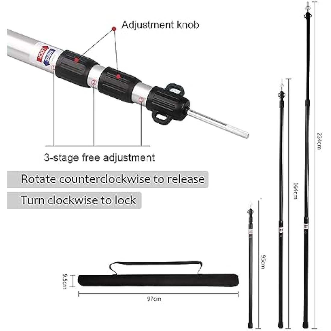 Telescopic Aluminum Tent Poles | 95-234cm Awning Support