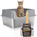 Jolof Store XXL Stainless Steel Cat Litter Tray with Metal Scoop