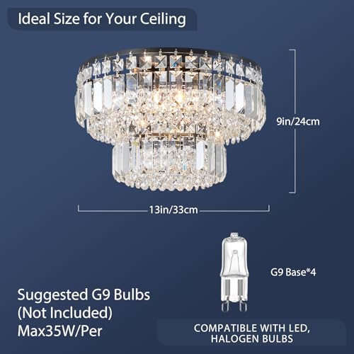 Bestier Modern Black Crystal Flush Mount Chandelier | 4-Light Ceiling Fixture