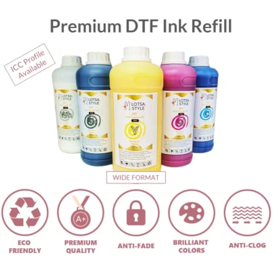 LOTSA. STYLE Premium White DTF Ink Refill for Wide Format Printers – 1000ml