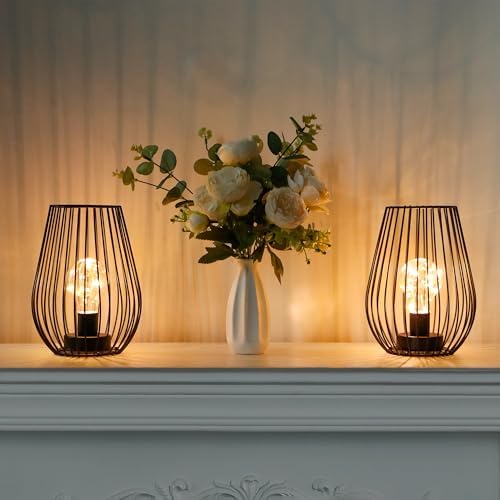 TRIROCKS Metal Cordless Table Lamp - Set of 2 Battery Operated Lanterns