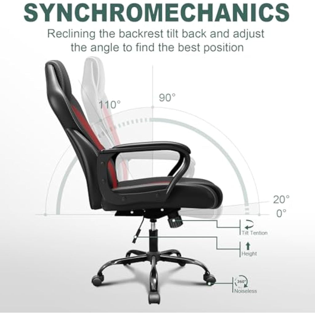 BASETBL Ergonomic Office Chair – High Back PU Leather Executive Chair, Red