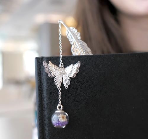 Toirxarn Silver Feather Bookmark with 3D Butterfly Charm & Gift Box