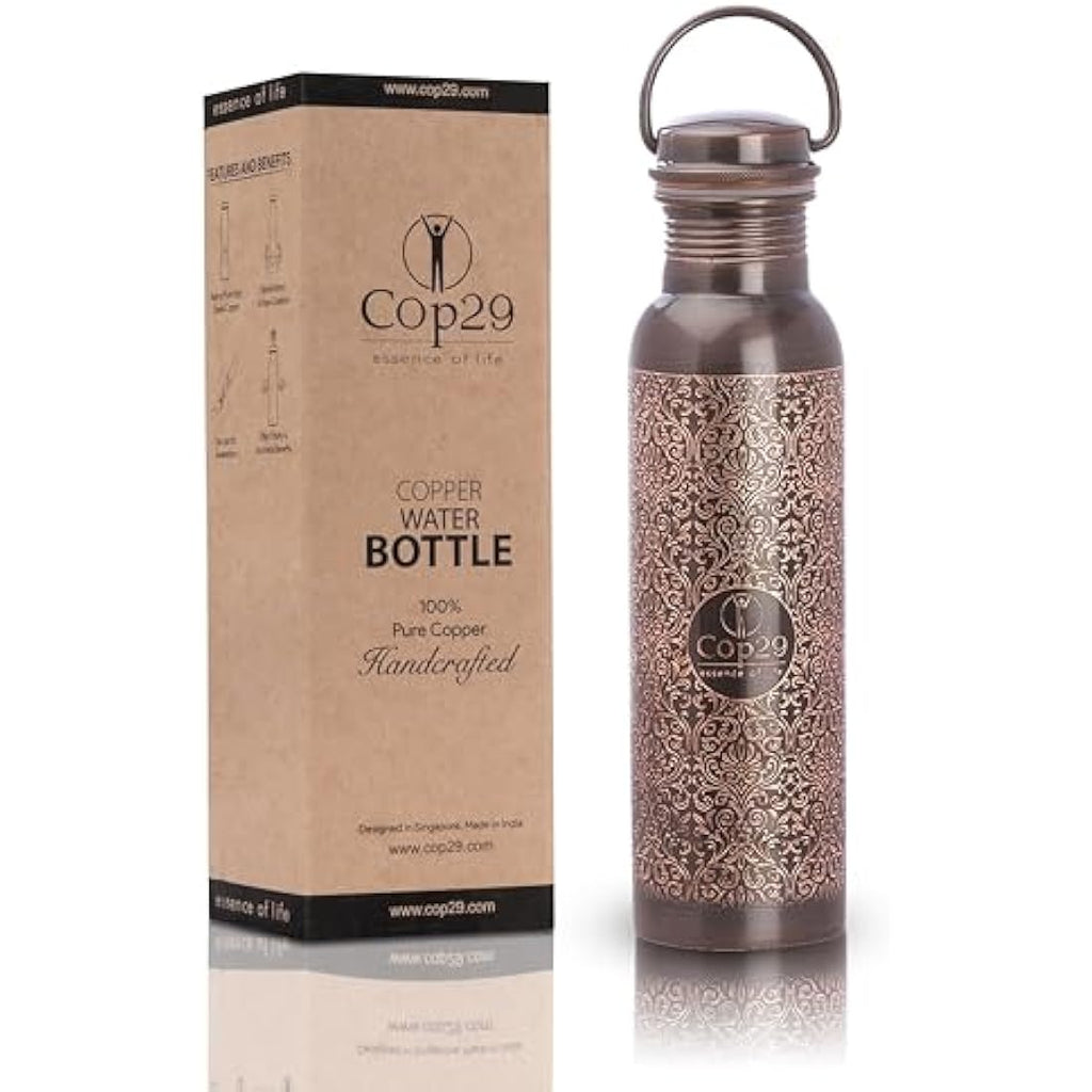 Jolof Store Handcrafted Antique Copper Water Bottle - 900ml Leak Proof