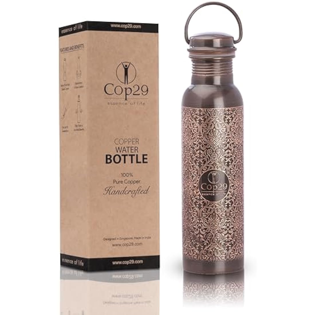 Jolof Store Handcrafted Antique Copper Water Bottle - 900ml Leak Proof