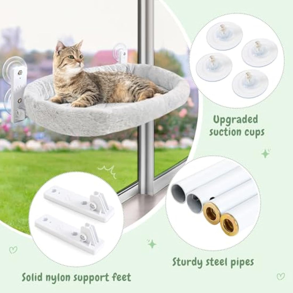 GUUSII HOME Cat Window Perch – Foldable Cordless Hammock Bed, Grey