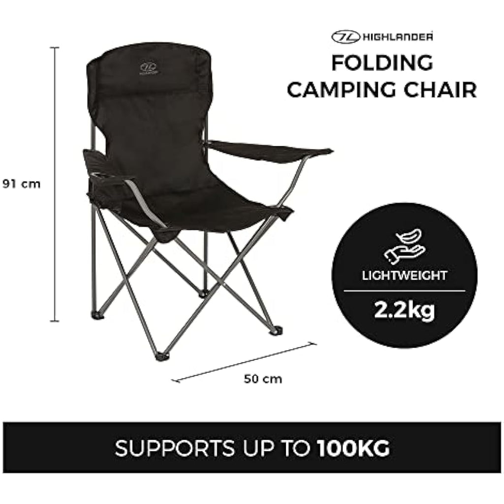 Highlander Camping Chair – Lightweight Folding Steel Chair with Cup Holder