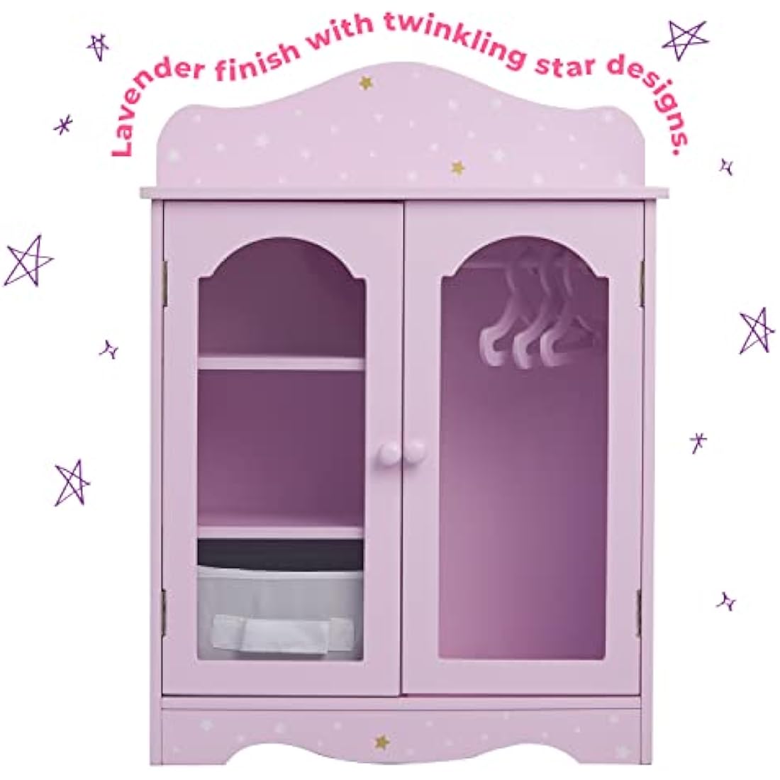Olivia's Little World Purple Star Wooden 18 Inch Doll Closet Wardrobe
