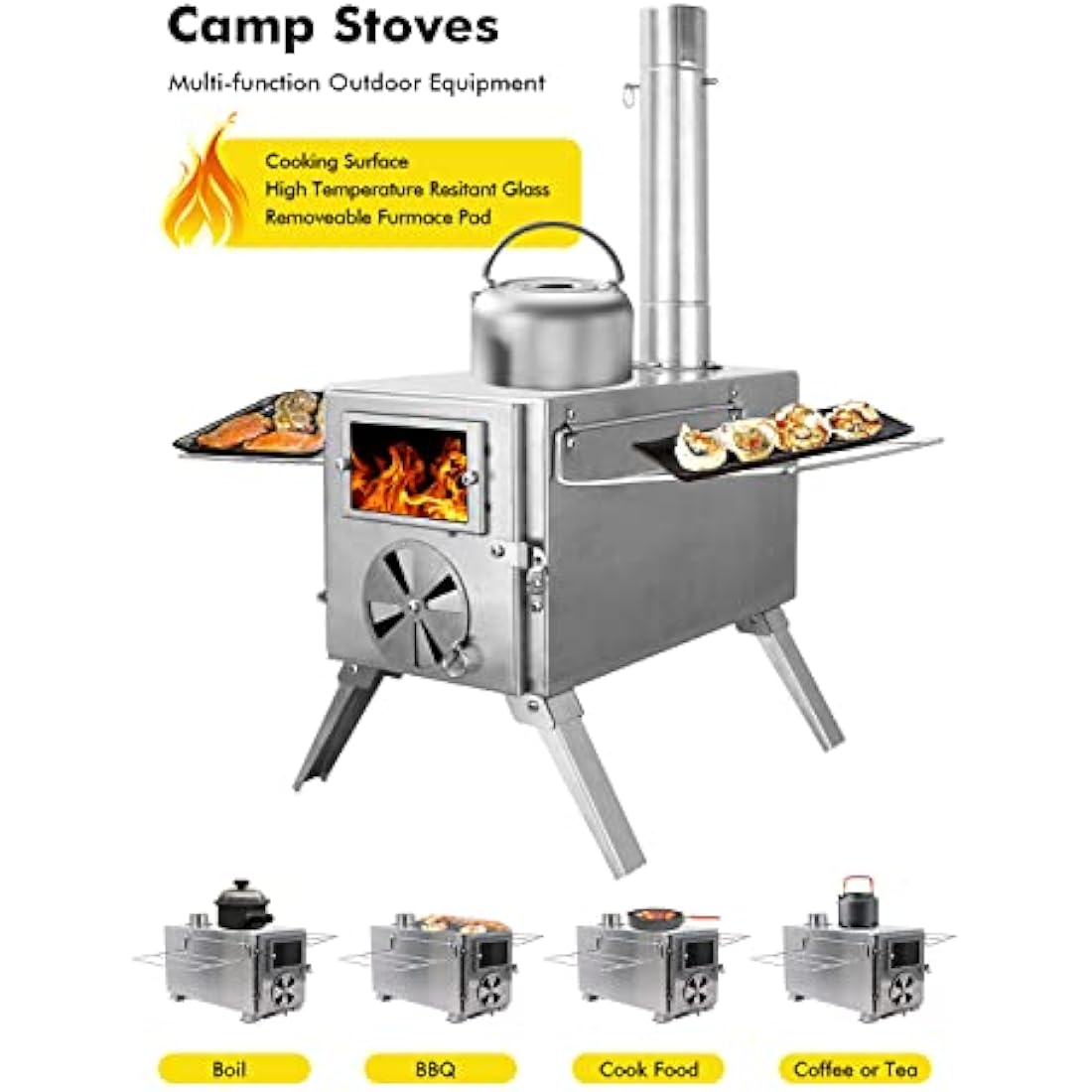 LAMA Portable Tent Wood Stove | Folding Stainless Steel Camping Heater
