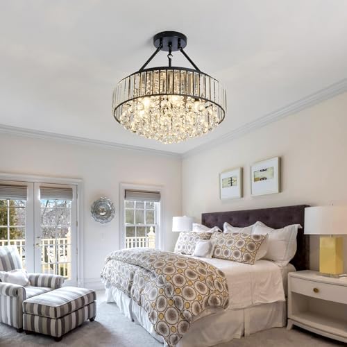 Jolof Store Modern 6-Light Crystal Chandelier – Black Flush Mount Light