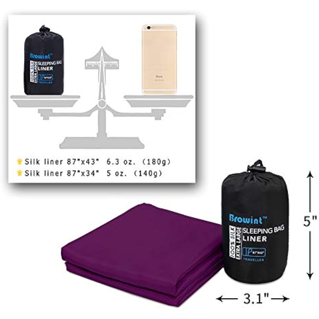 BROWINT Mulberry Silk Sleeping Bag Liner | Extra Wide Travel Sleep Sack