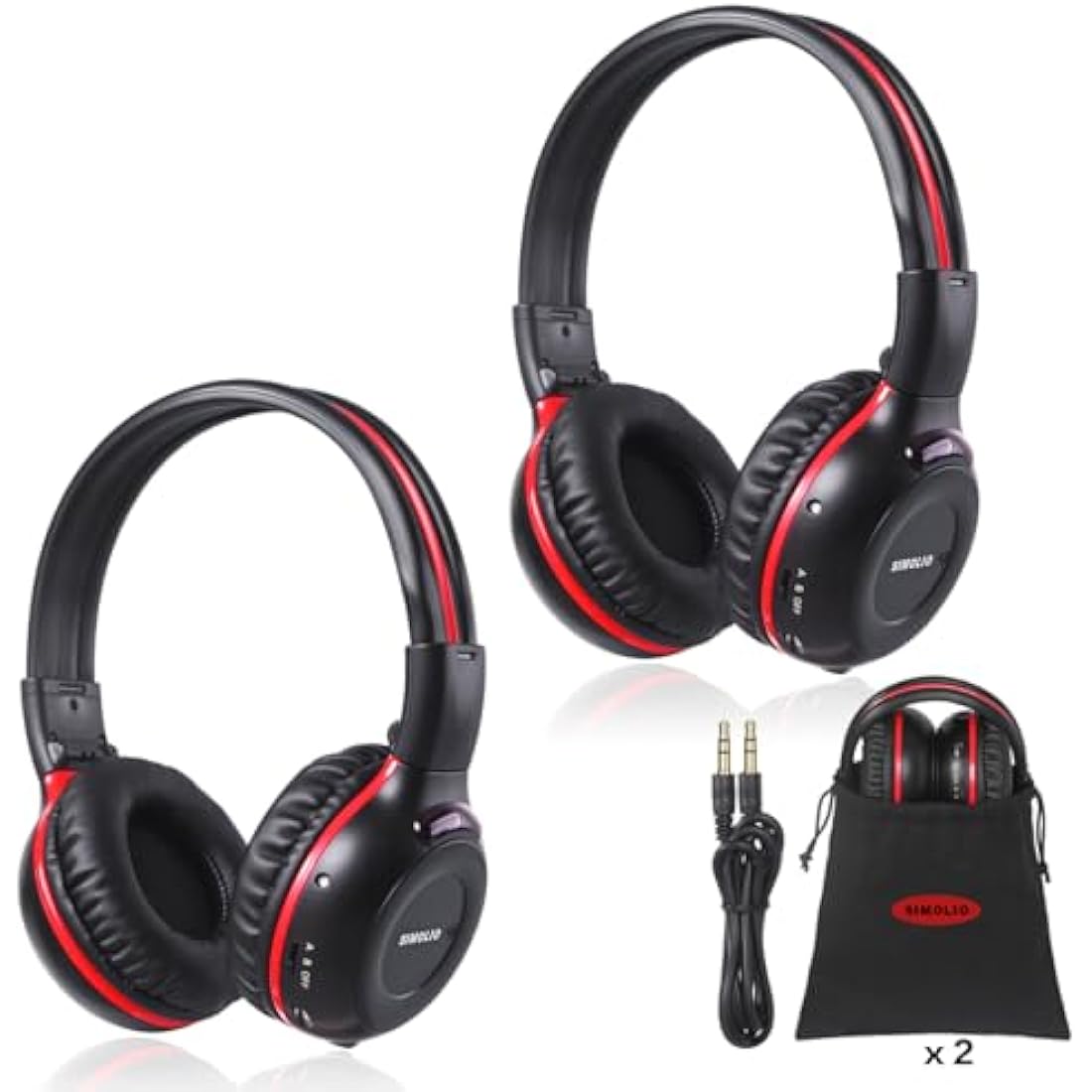 SIMOLIO IR Headphones | 2-Pack Wireless Dual Channel Car DVD Headsets